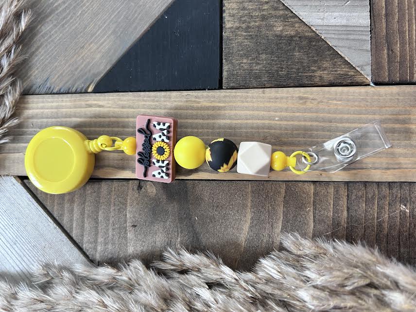 Blessed Mom Sunflower Badge Reel
