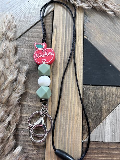 Neutral Apple Teacher Lanyard