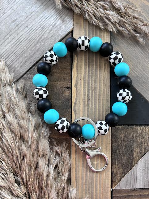Turquoise Checkered Wristlet